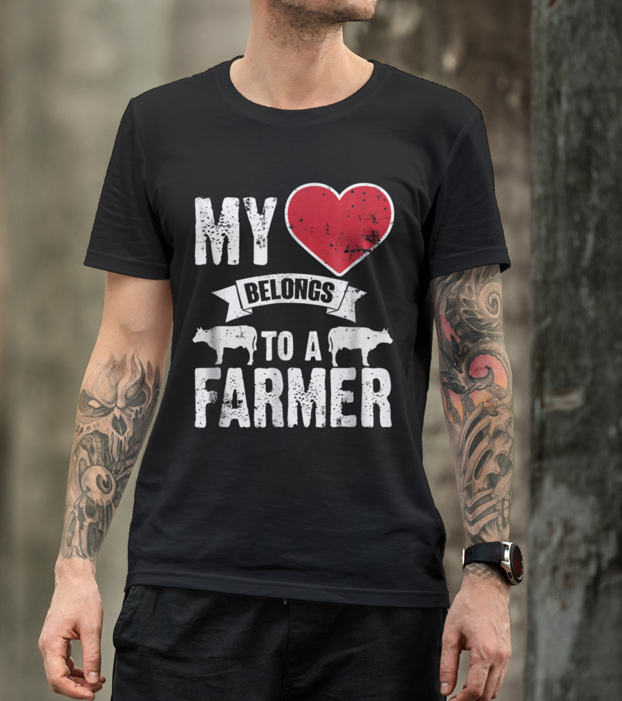 My Heart Belongs To A Farmer With Cow Graphics T-Shirt