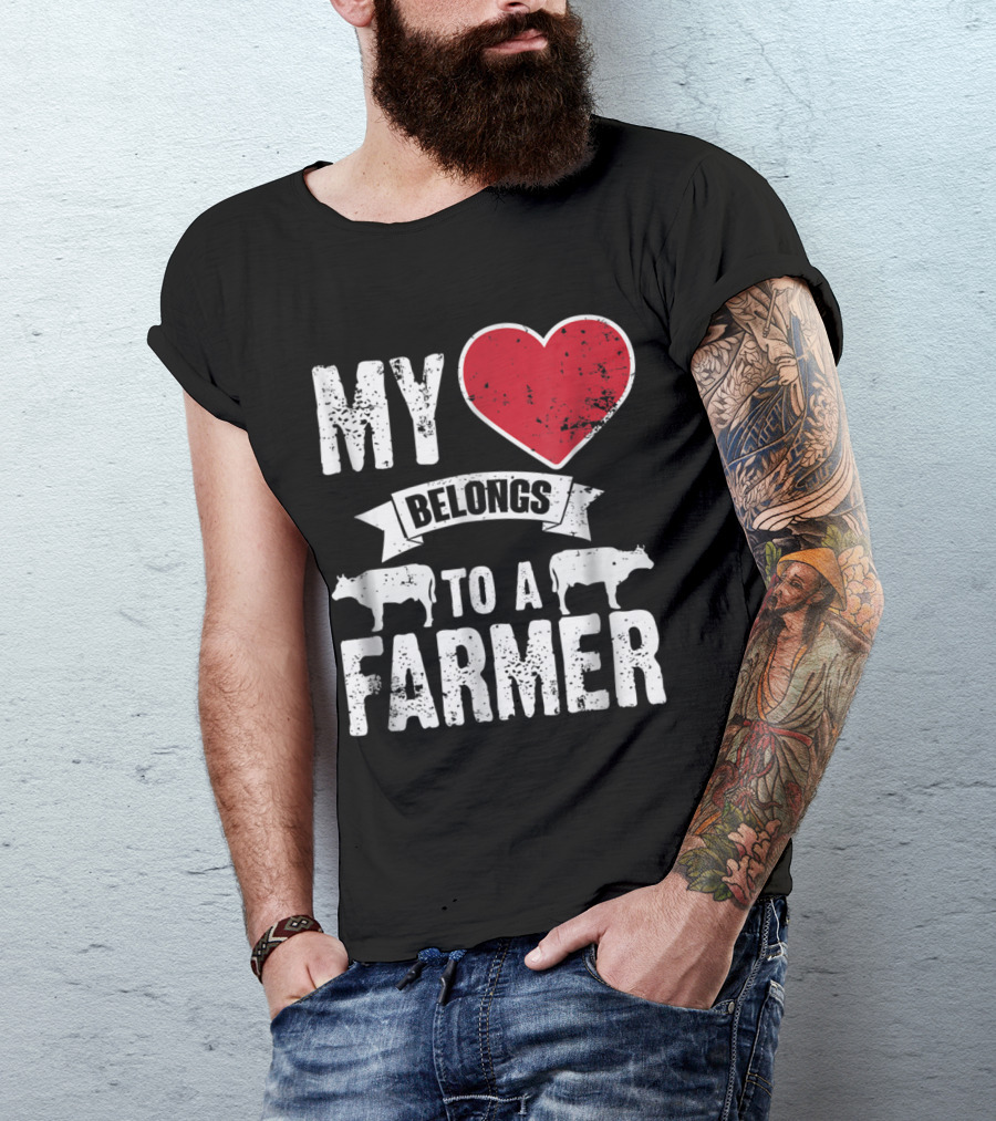 My Heart Belongs To A Farmer With Cow Graphics T-Shirt