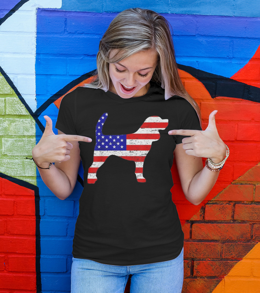 USA American Flag Beagle Dog Silhouette 4th Of July T-Shirt