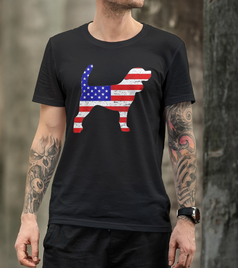 USA American Flag Beagle Dog Silhouette 4th Of July T-Shirt