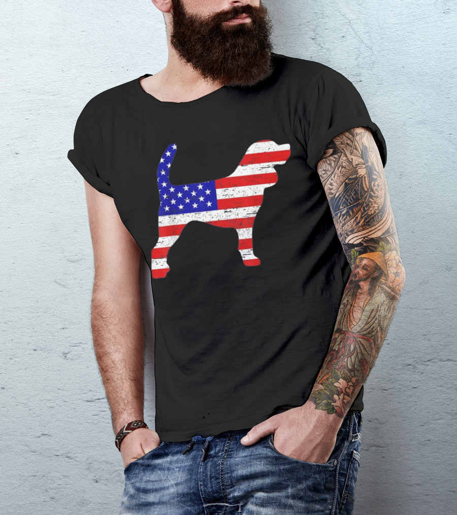 USA American Flag Beagle Dog Silhouette 4th Of July T-Shirt