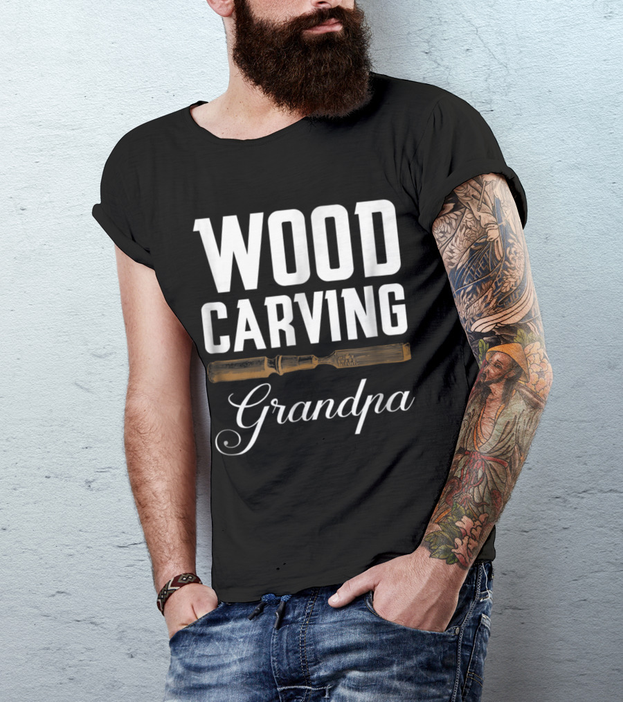 Grandpa With Wood Carving Tool In Woodworking Art Deco T-Shirt