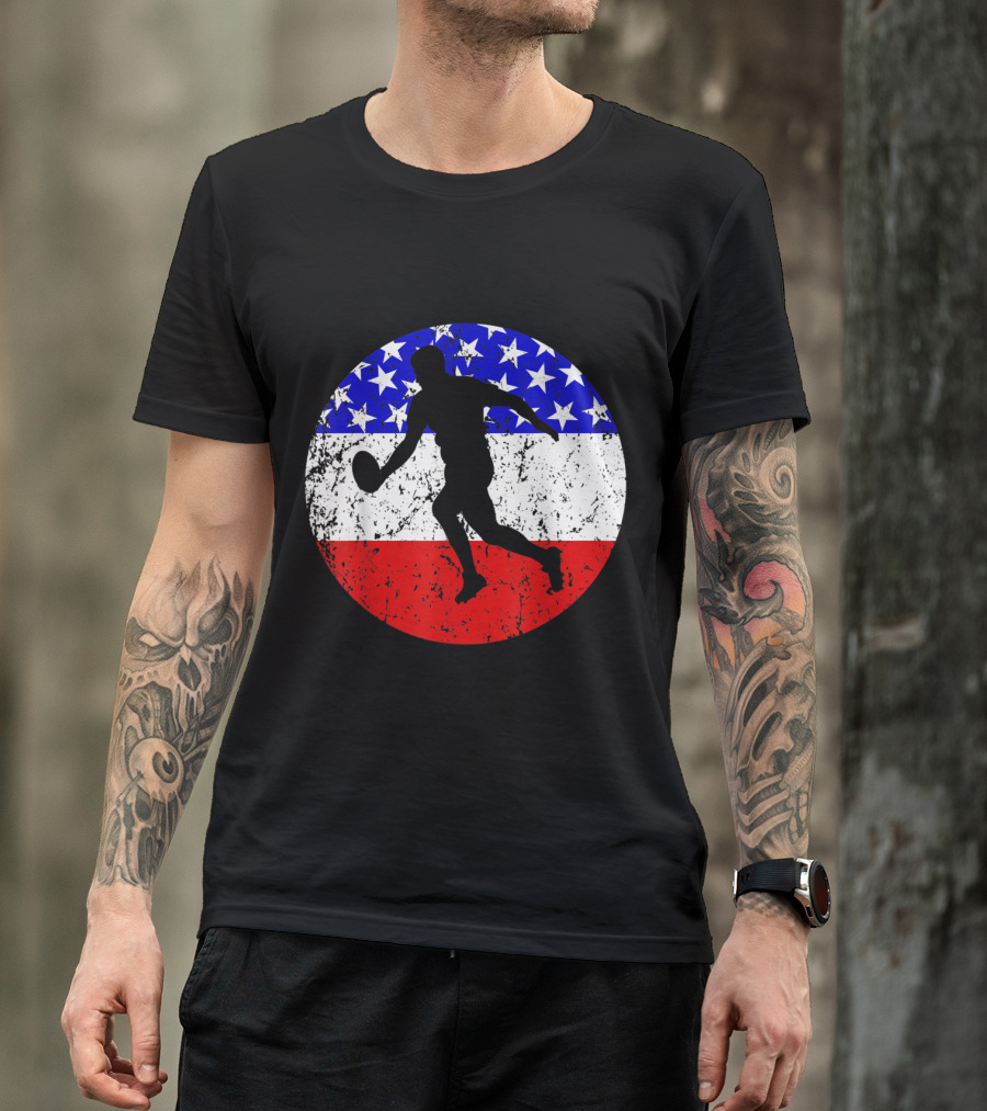 Rugby Player American Flag Silhouette Style Sports Americ T-Shirt