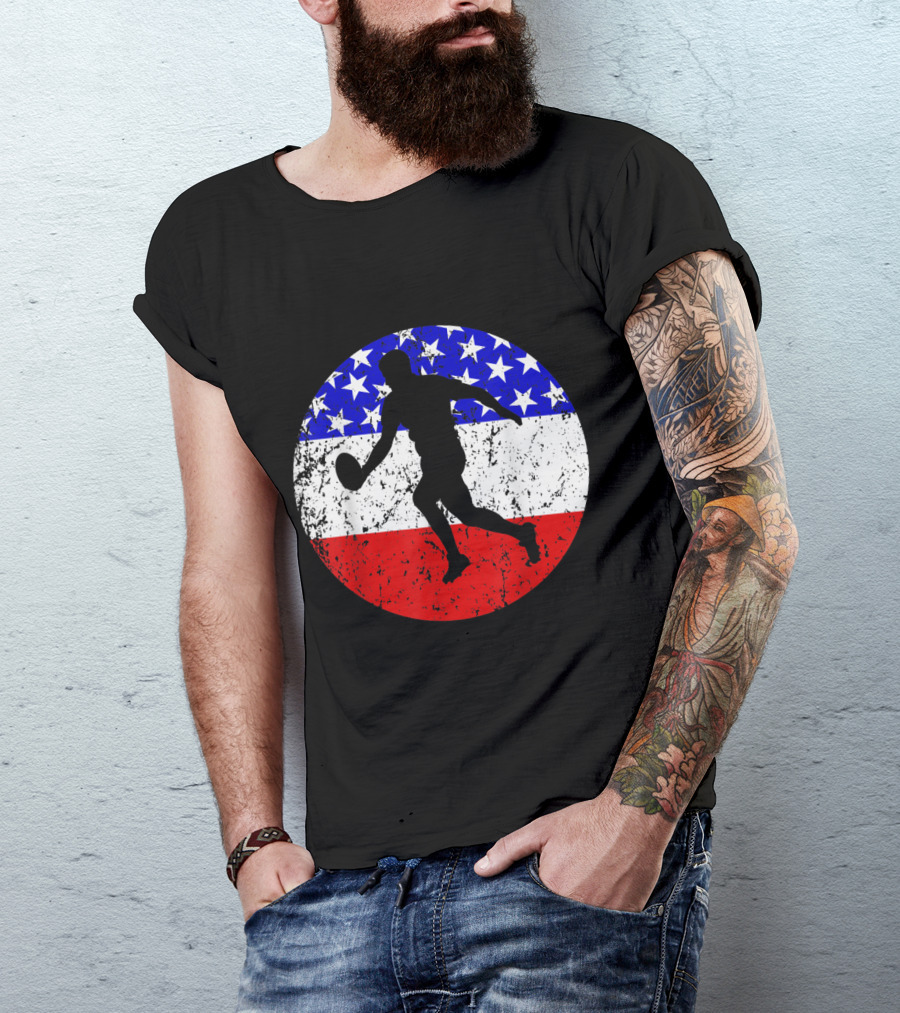 Rugby Player American Flag Silhouette Style Sports Americ T-Shirt