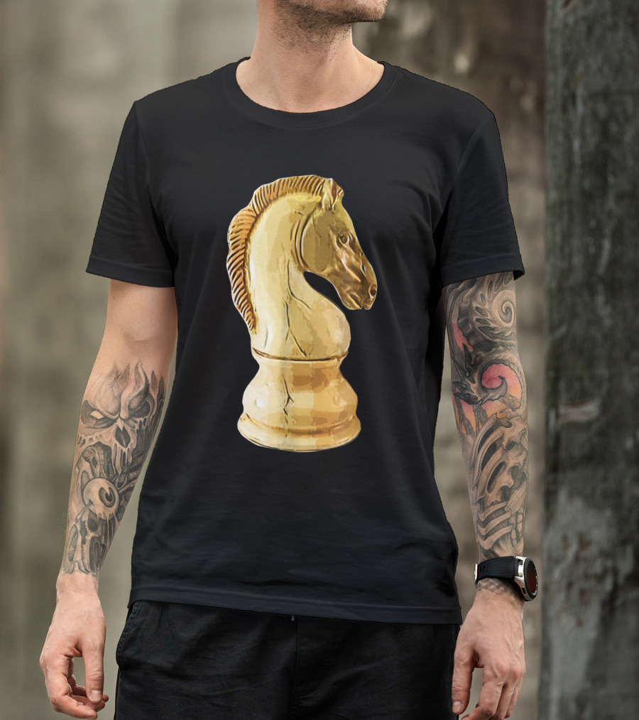 Ivory Wood Chess Knight Piece Design Brown Horsehead Carving T-Shirt