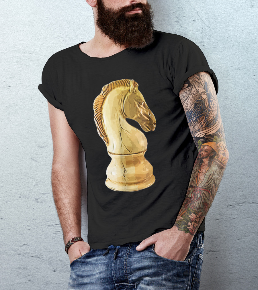 Ivory Wood Chess Knight Piece Design Brown Horsehead Carving T-Shirt