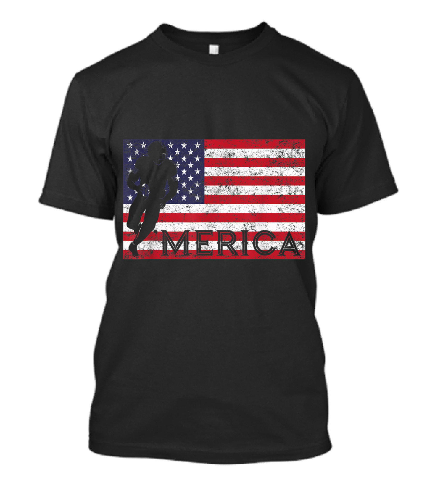 Rugby Player On Grunge American Flag With Merica Text T-Shirt