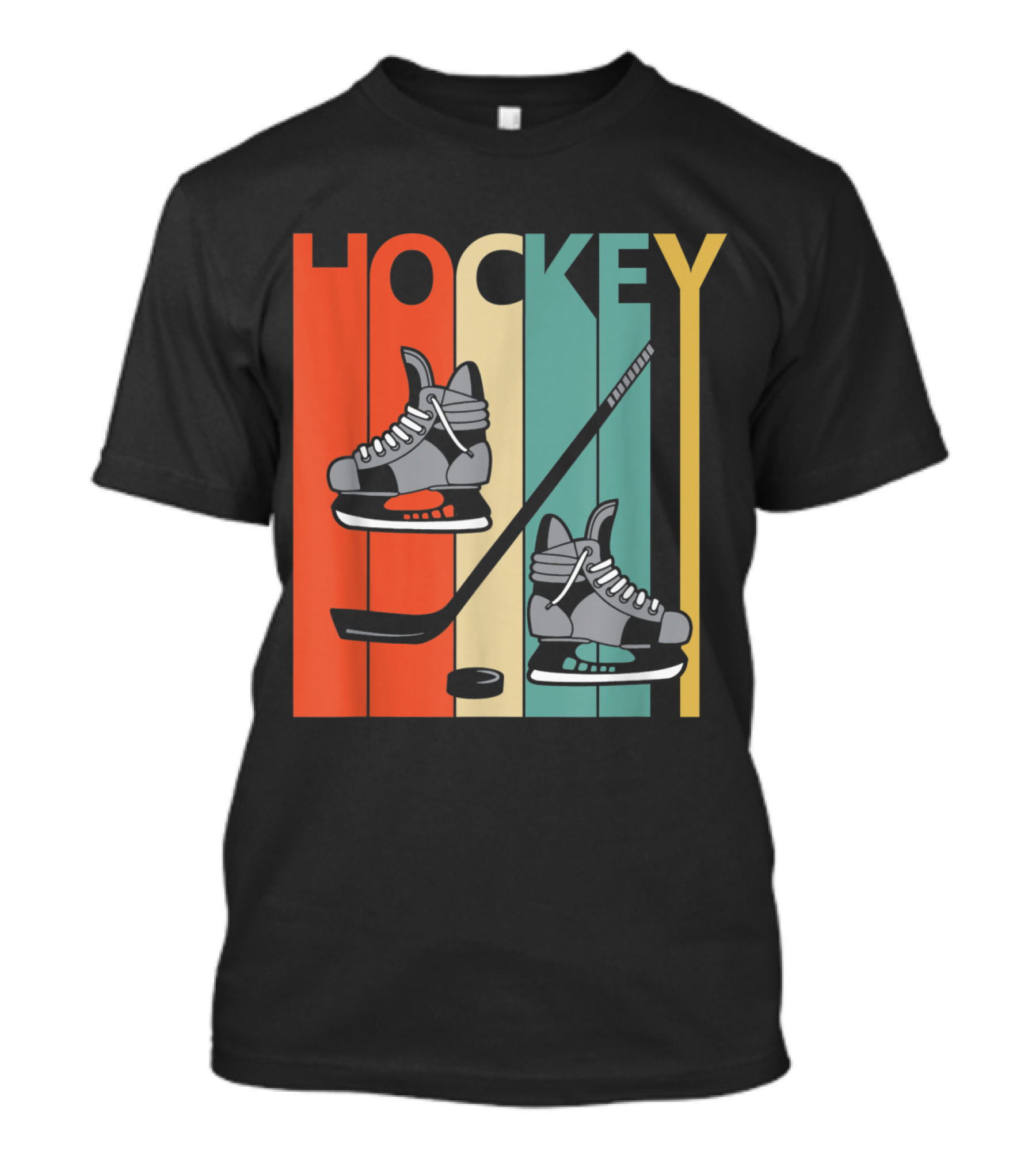 Retro Hockey Ice Skates And Stick Design With Vintage Stripes T-Shirt