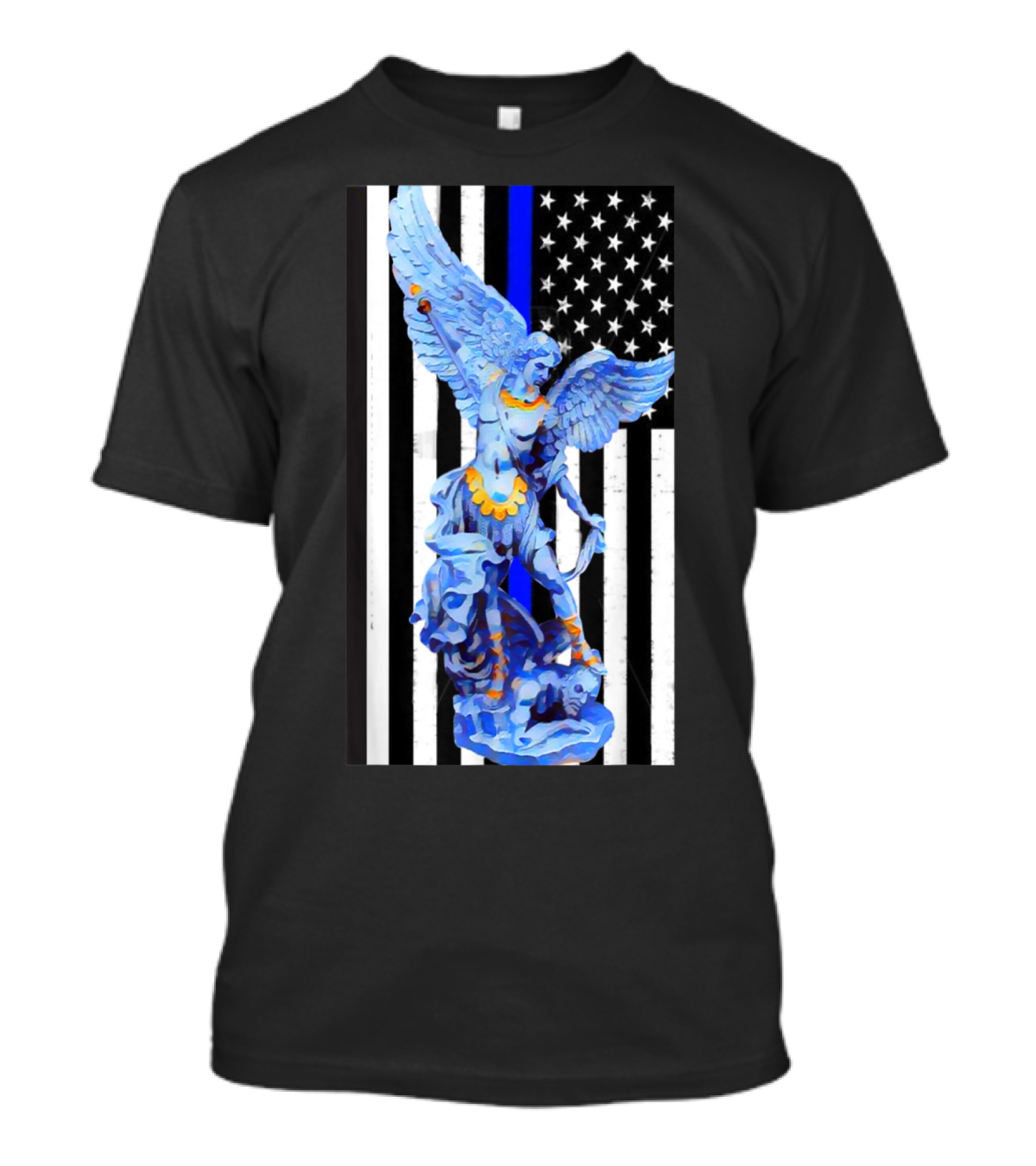 St. Michael Archangel Thin Blue Line American Flag Police Officer T-Shirt