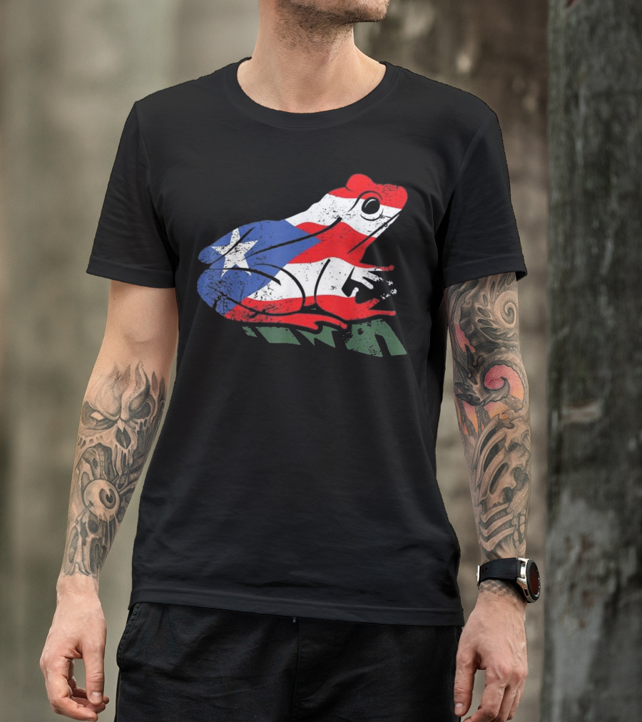 Distressed Puerto Rico Flag Coquí Frog T-Shirt