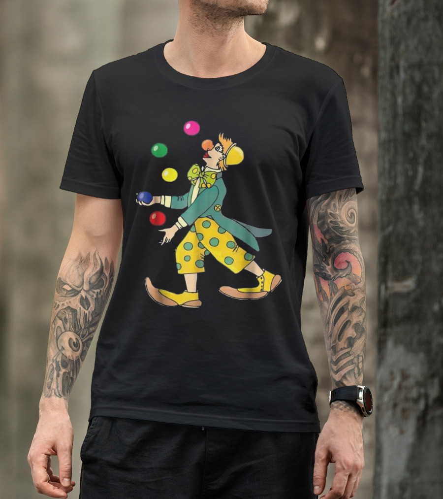Clown Juggling Colorful Balls Jes In Yellow Polka Dot T-Shirt