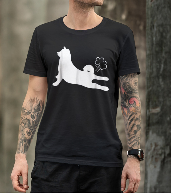Hilarious Akita Dog Silhouette Comical Fart Cloud T-Shirt