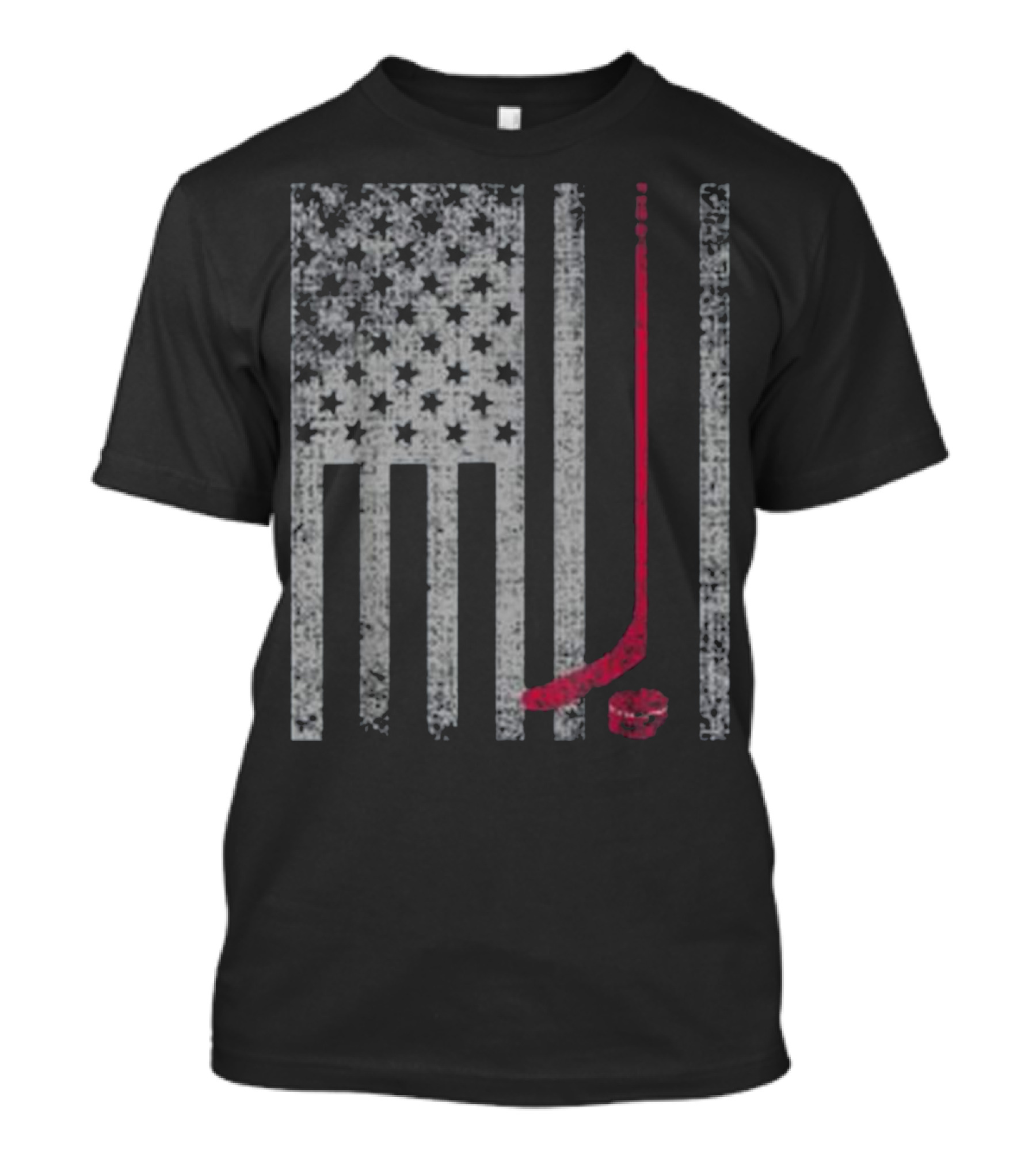 USA Flag With Distressed Hockey Stick And Puck Grunt T-Shirt