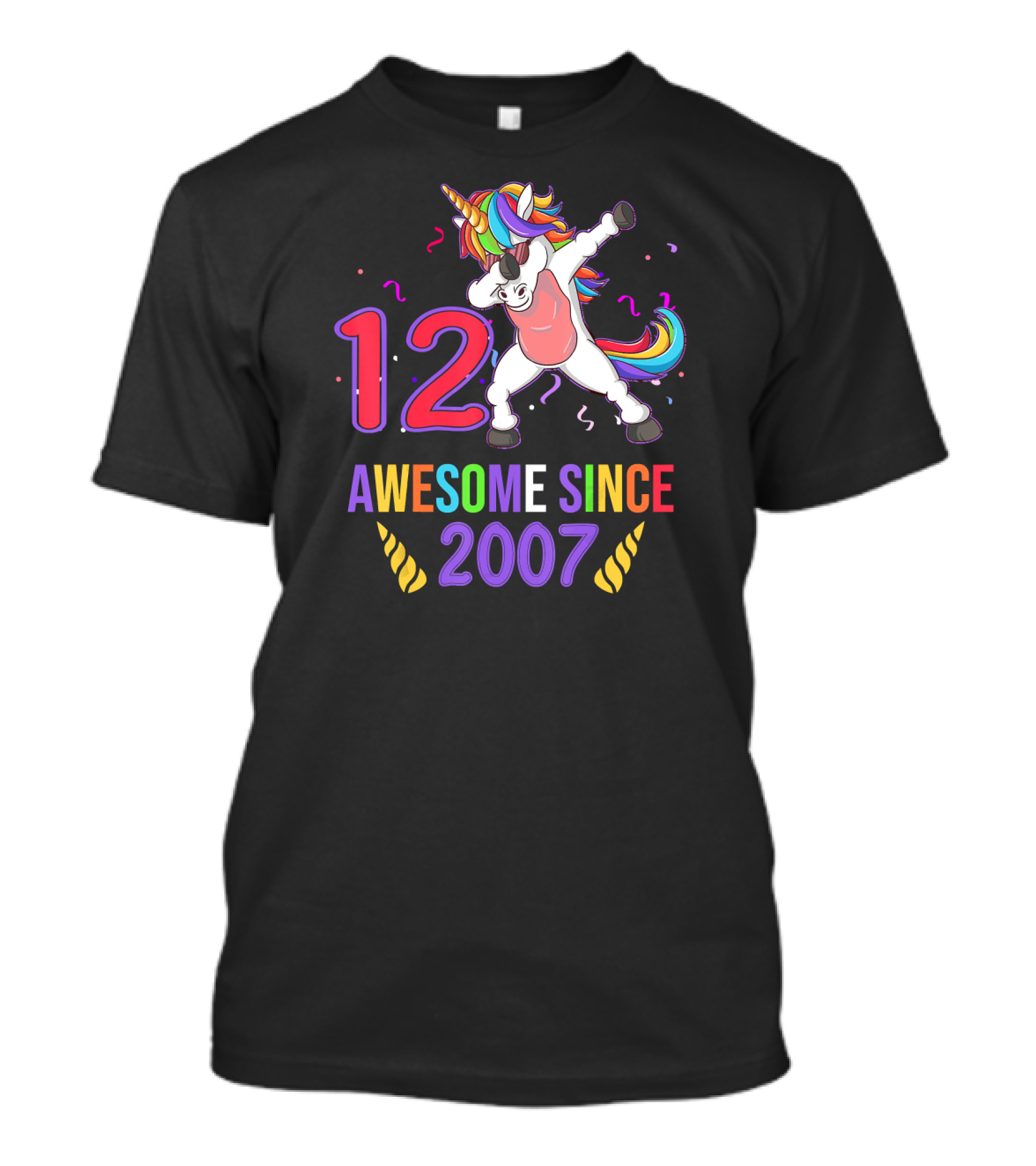12 Awesome Since 2007 Dab Unicorn Birthday T-Shirt