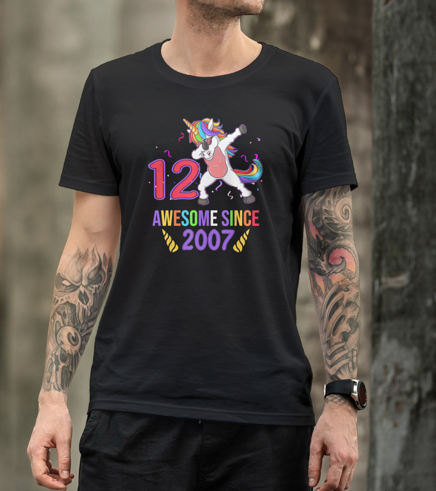 12 Awesome Since 2007 Dab Unicorn Birthday T-Shirt