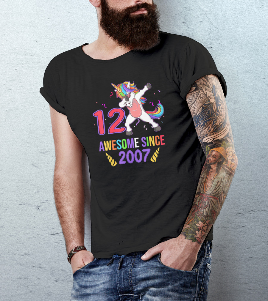 12 Awesome Since 2007 Dab Unicorn Birthday T-Shirt