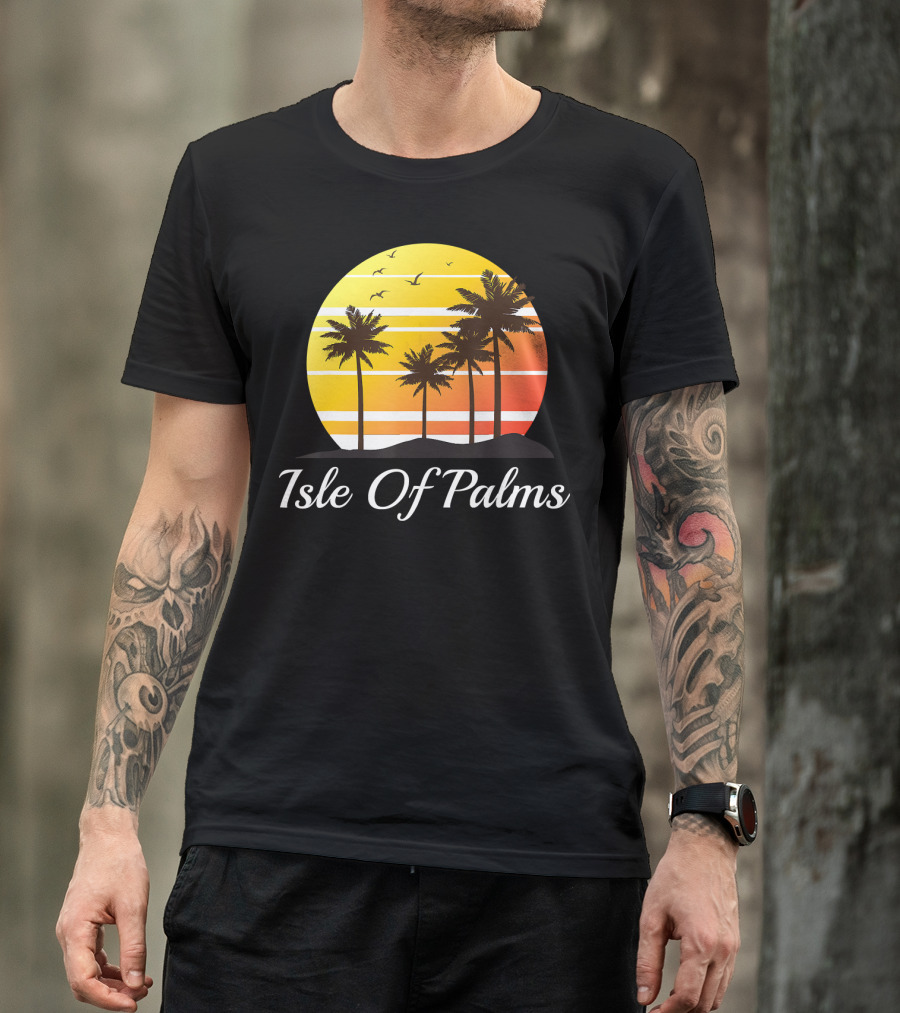 Isle Of Palms South Carolina Palm Trees Sunset Birds Vacation T-Shirt