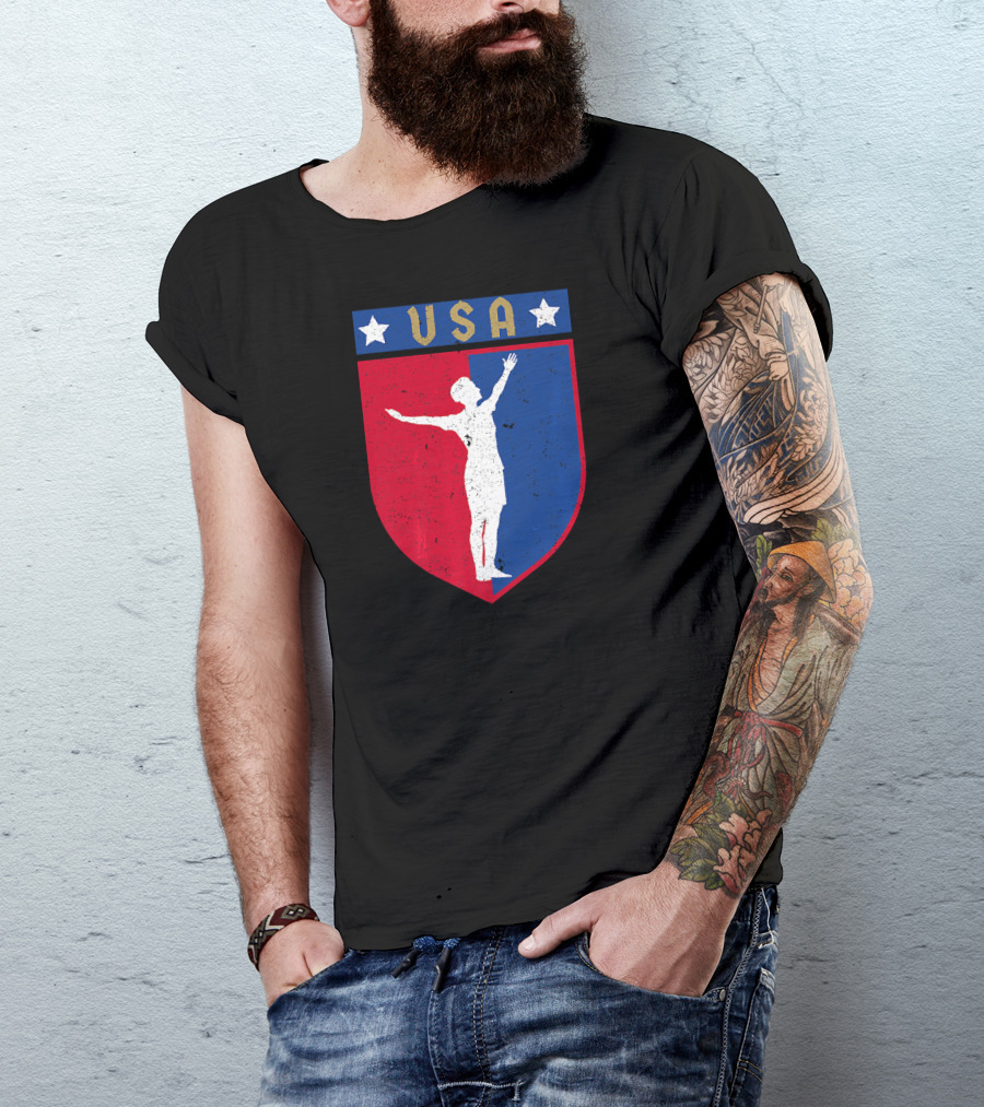 Distressed USA Red White And Blue Soccer Crest With Stars And Player T-Shirt