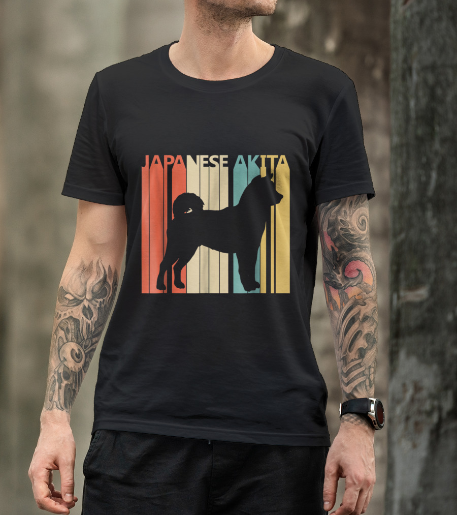 Japanese Akita Silhouette With Retro T-Shirt