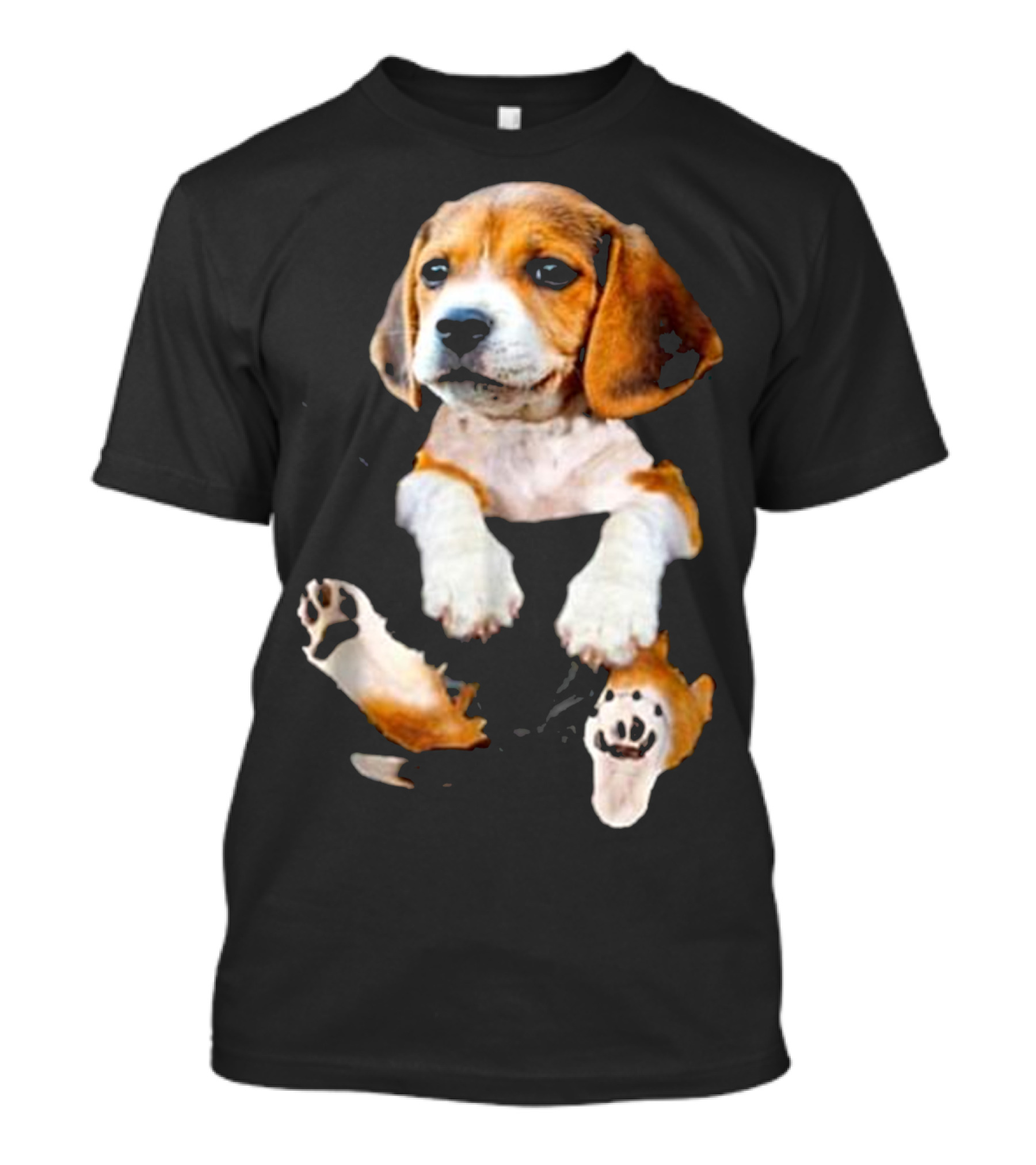 Beagle In Pocket Big Pocke Cute Puppy Print With Playful Pose And Paw Prints T-Shirt