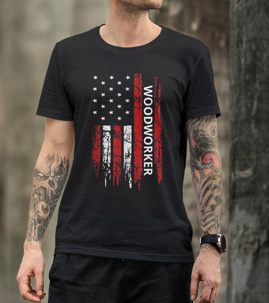 Woodworker American Patriotic USA Flag T-Shirt