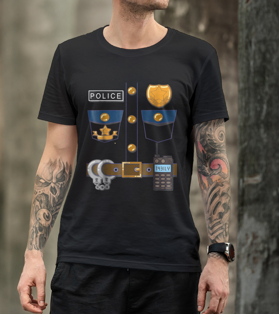 Police Badge Handcuffs Radio Emblem Excellence Text Funny Halloween Costume T-Shirt