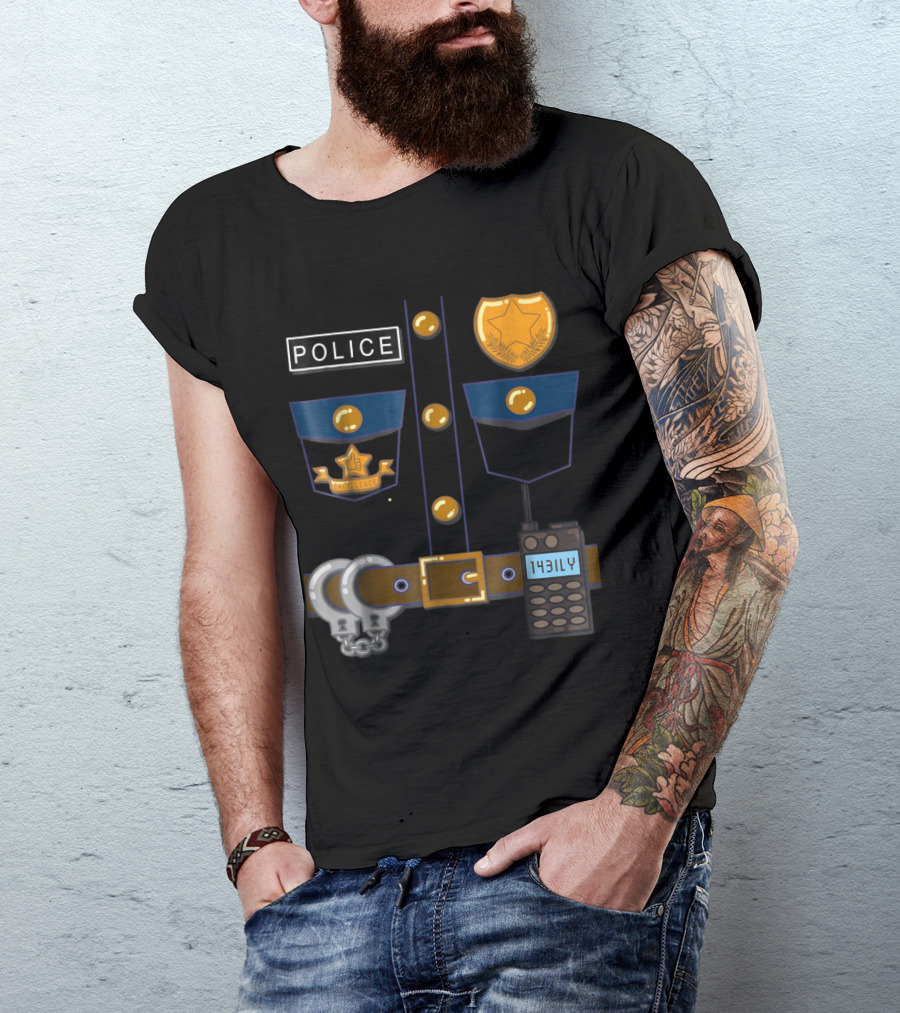 Police Badge Handcuffs Radio Emblem Excellence Text Funny Halloween Costume T-Shirt