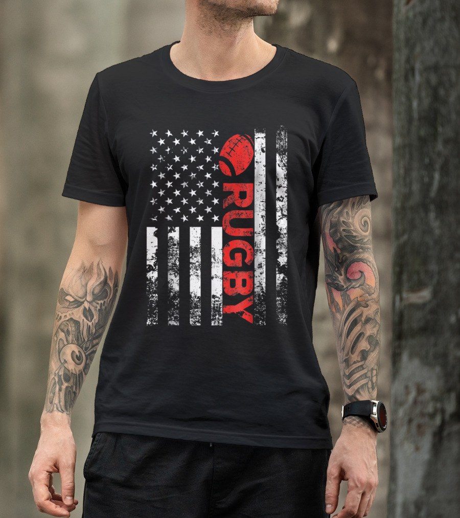 Rugby America Ball Vintage USA Flag T-Shirt