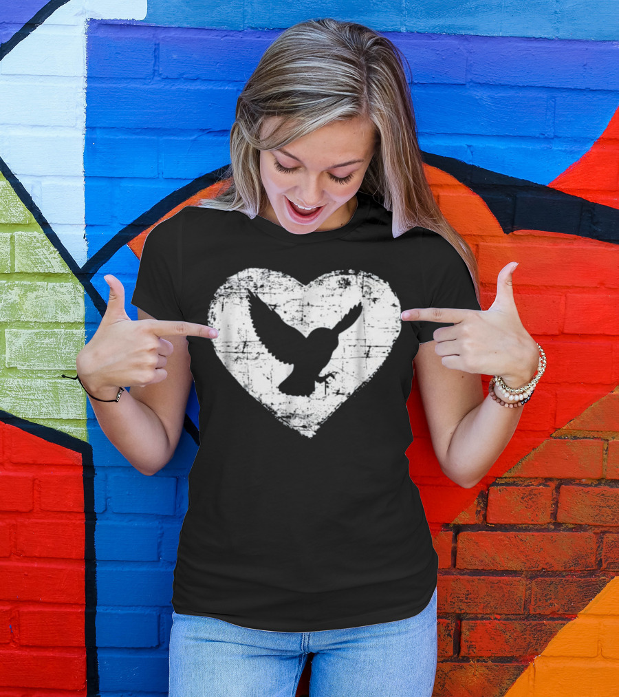 Grunge Heart Silhouette Of Barn Owl In Flight T-Shirt