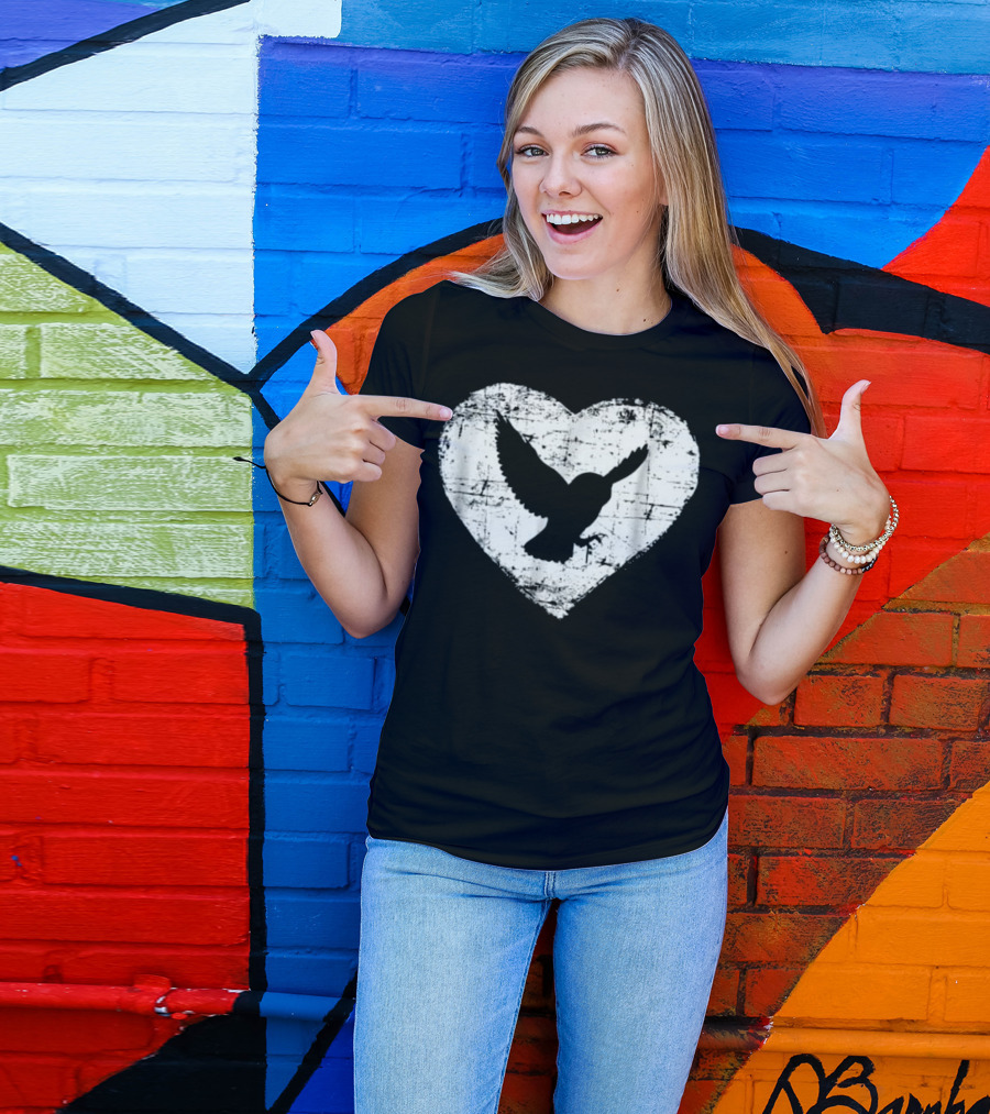 Grunge Heart Silhouette Of Barn Owl In Flight T-Shirt