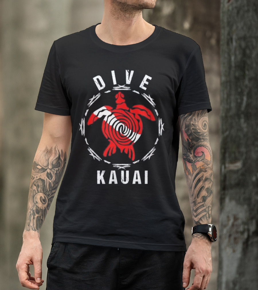 Dive Kauai Vintage Tribal Turtle Red With Bold Swirl T-Shirt
