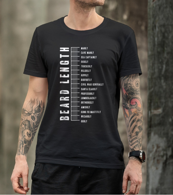 Beard Length Ruler Manly Cave Santa Wizardly Godly Truckerlly Measure T-Shirt