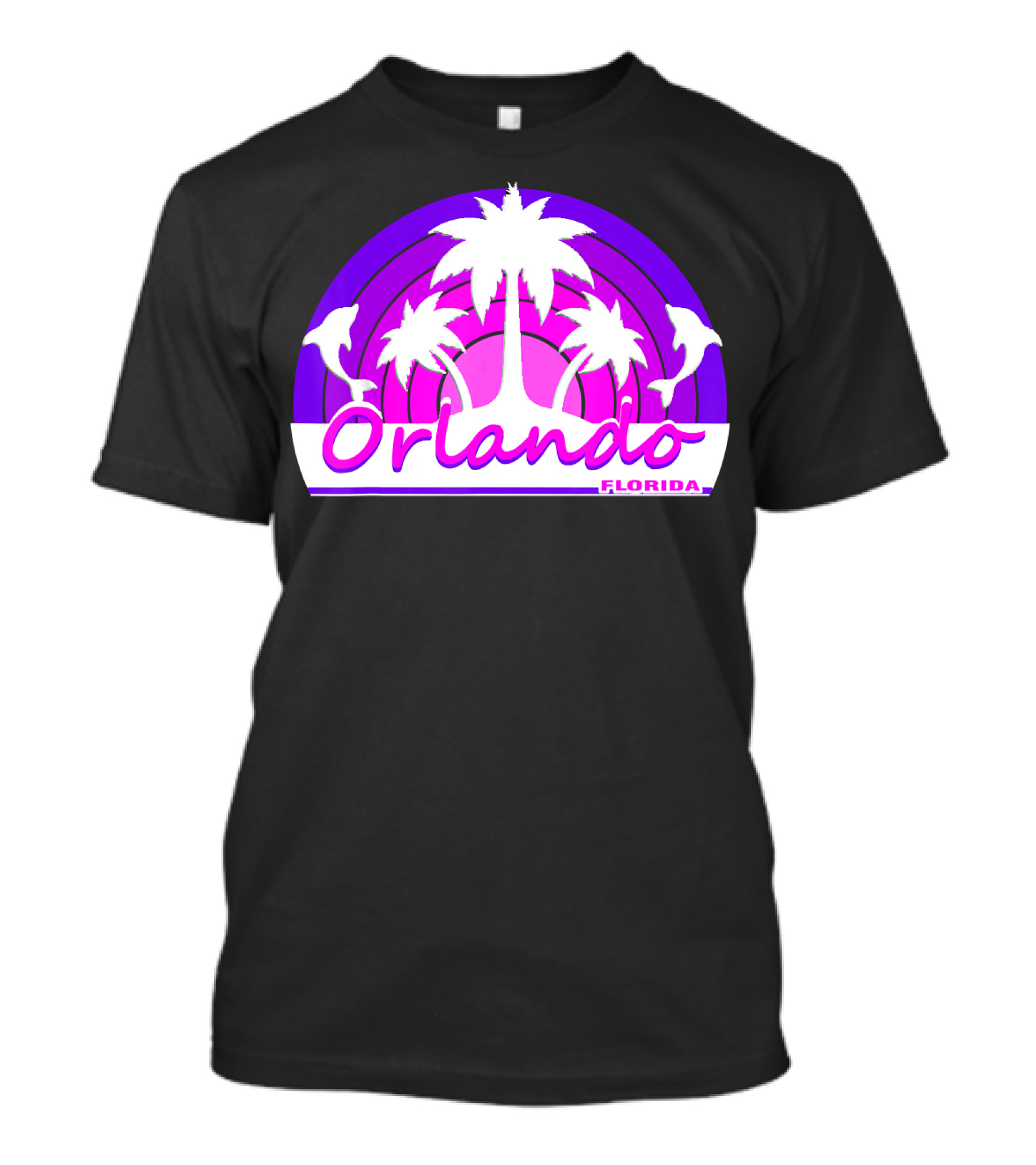 Orlando Florida Beach Palm Trees Dolphins Sunset T-Shirt