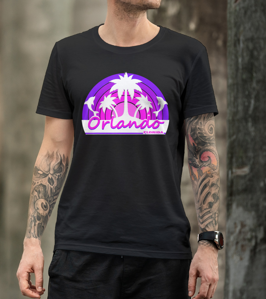 Orlando Florida Beach Palm Trees Dolphins Sunset T-Shirt
