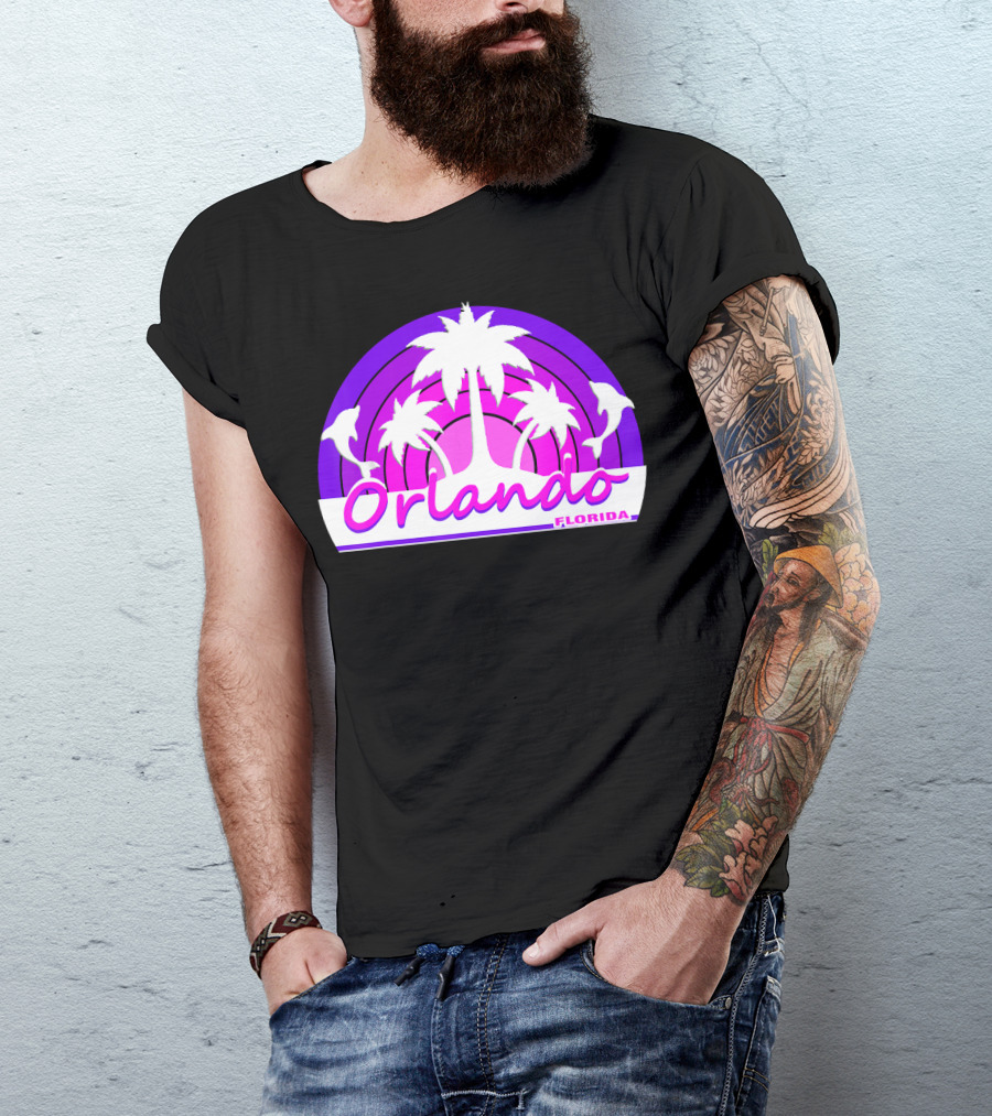 Orlando Florida Beach Palm Trees Dolphins Sunset T-Shirt