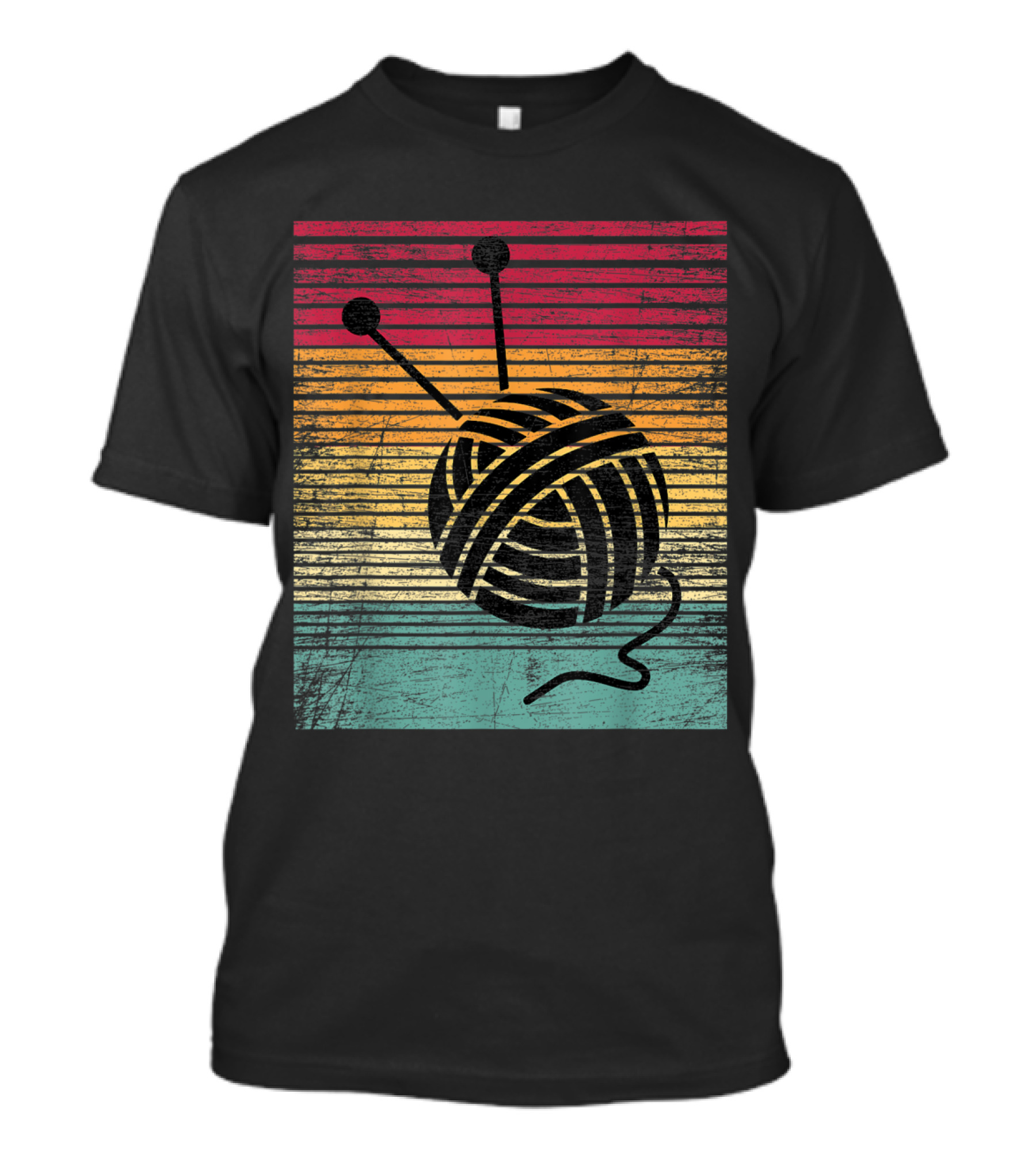 Vintage Striped Yarn Ball And Knitting Needles T-Shirt