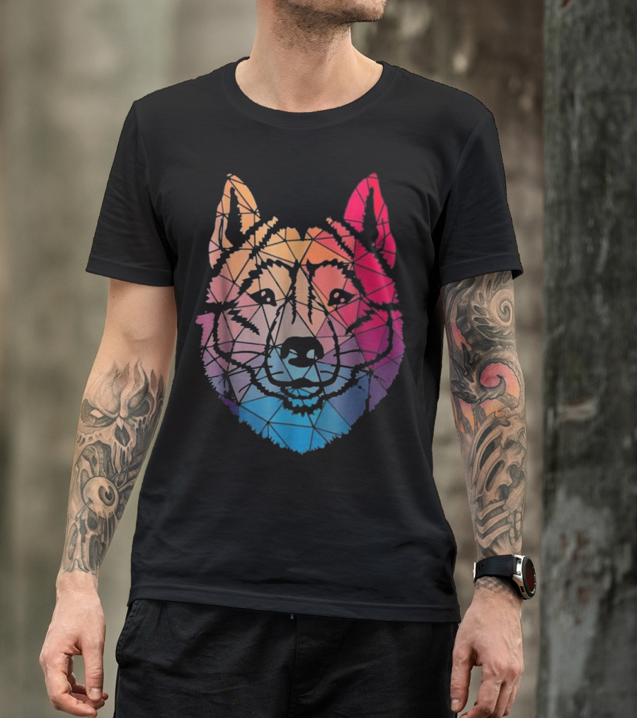 Siberian Husky Rainbow Geometric Pattern T-Shirt