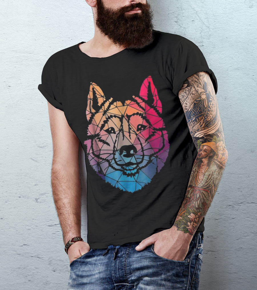Siberian Husky Rainbow Geometric Pattern T-Shirt