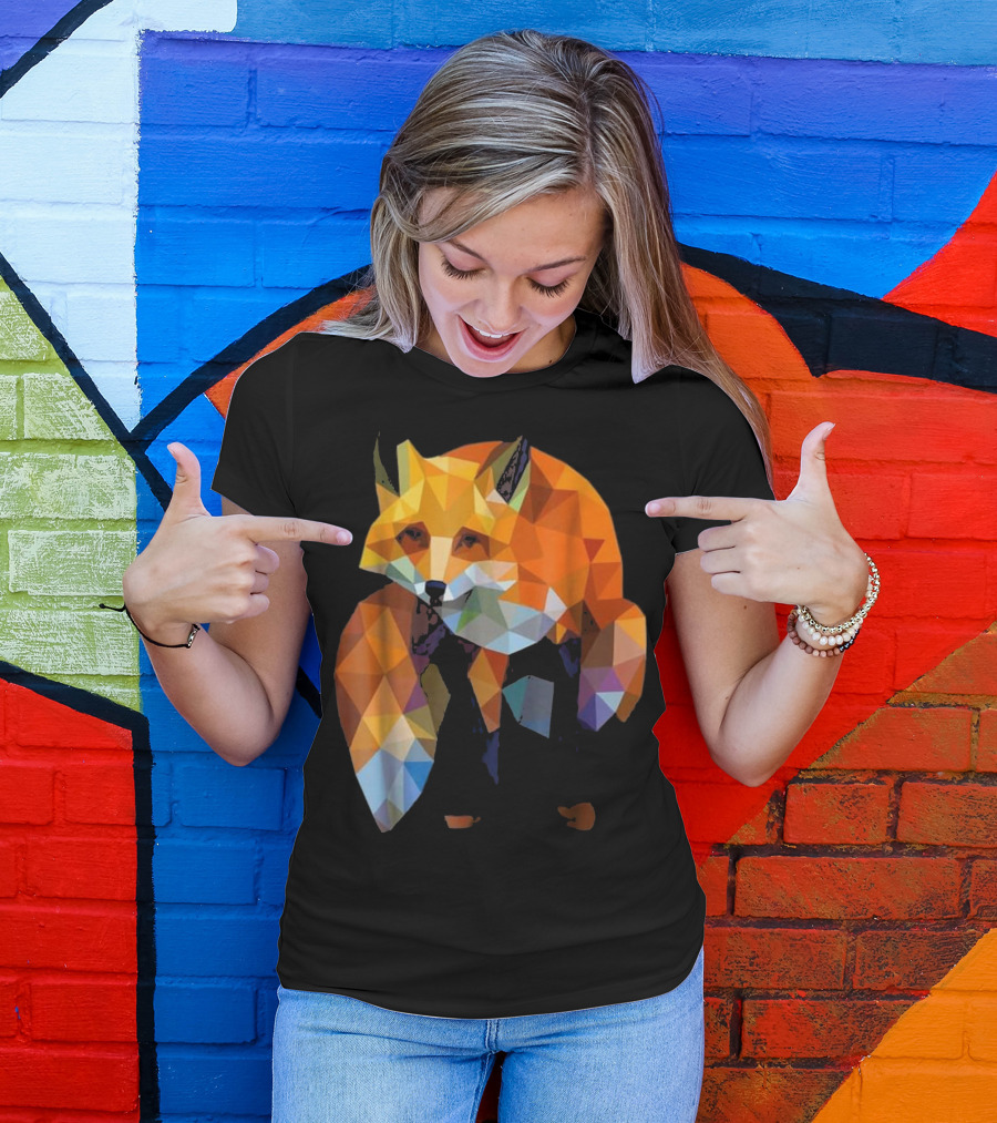 Geometric Polygonal Fox Artwork Wildlife Nature Cool T-Shirt