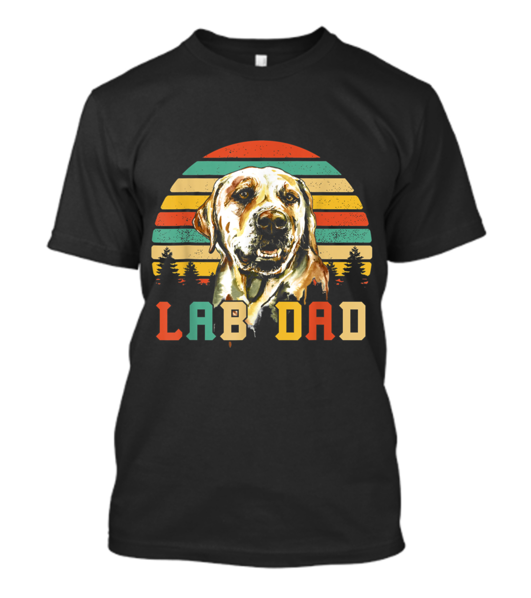 Retro Style Lab Dad Labrador Retriever With Colorful Stripes And Trees T-Shirt