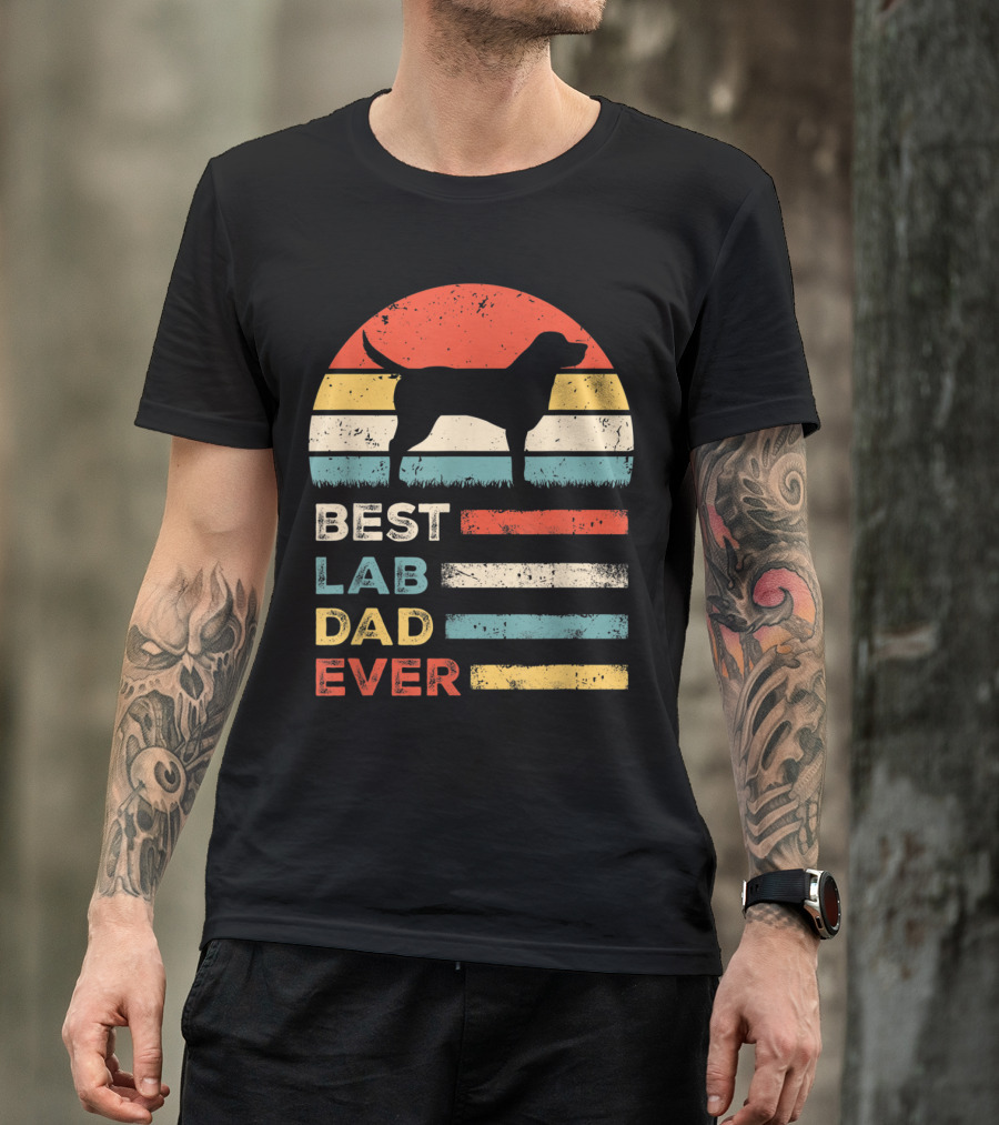 Best Lab Dad Ever Vintage Labrador Retro Style Stripes T-Shirt