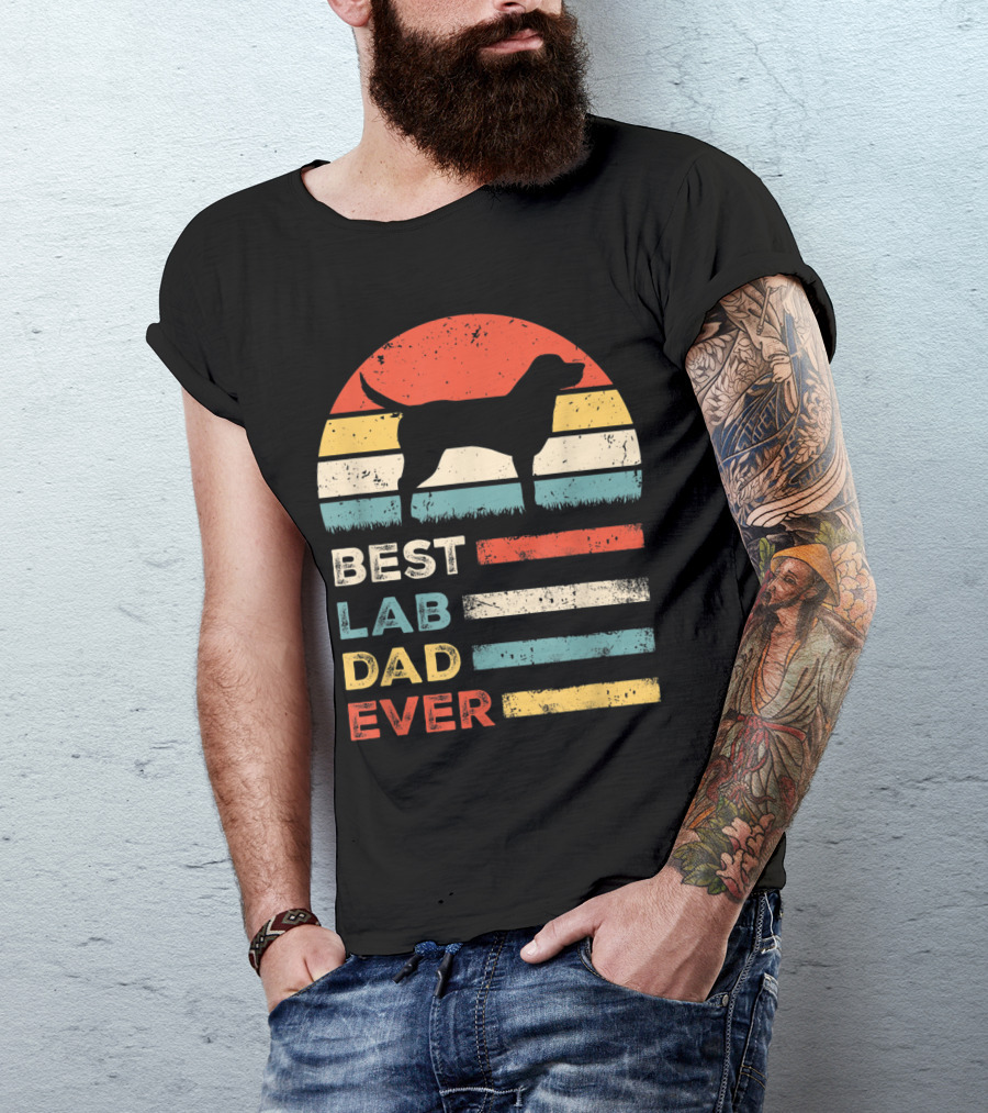 Best Lab Dad Ever Vintage Labrador Retro Style Stripes T-Shirt