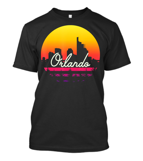 Orlando City Florida Skyline At Sunset With Bold Text And Palm T-Shirt