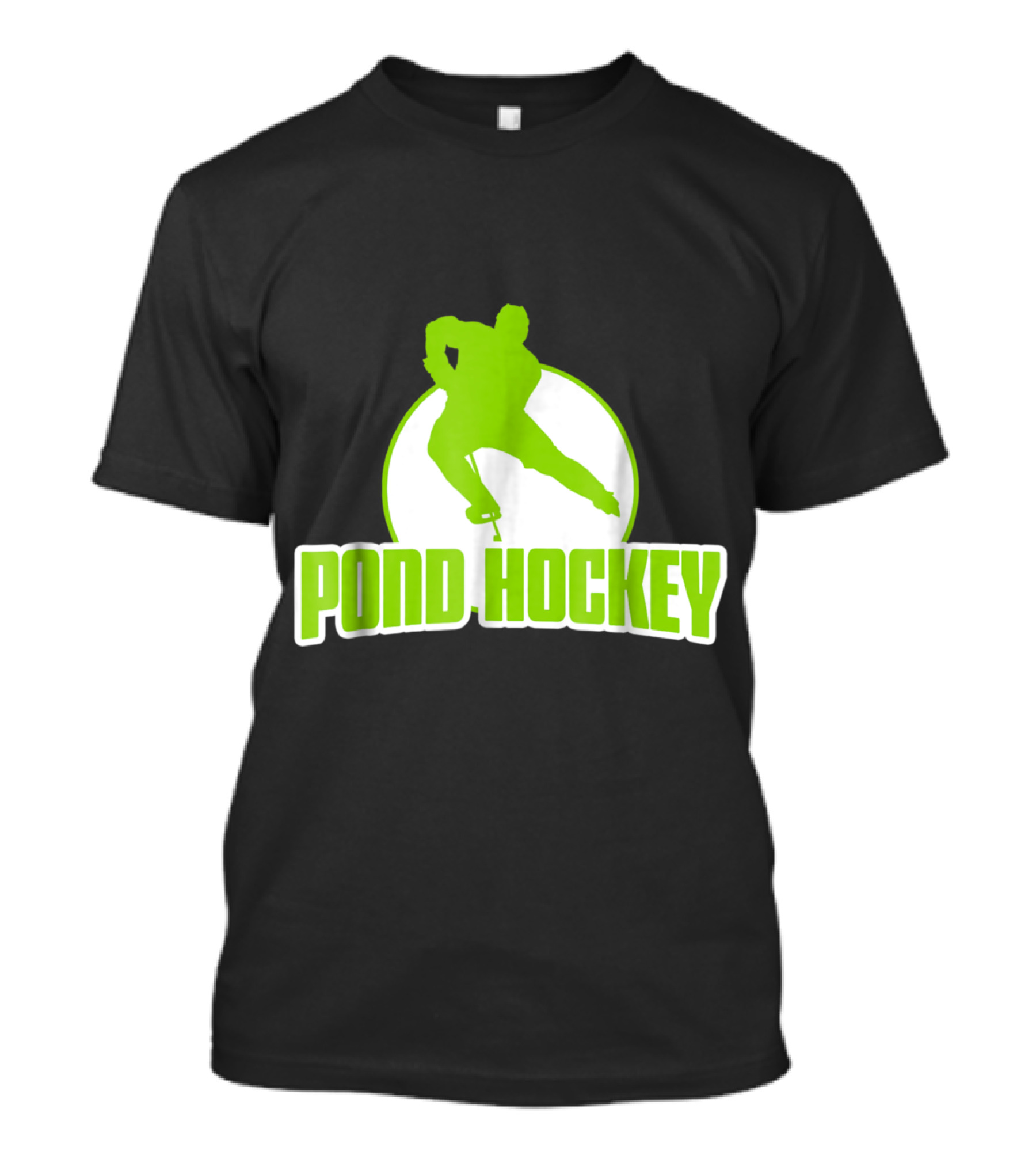 Pond Hockey Player Silhouette Green Text T-Shirt