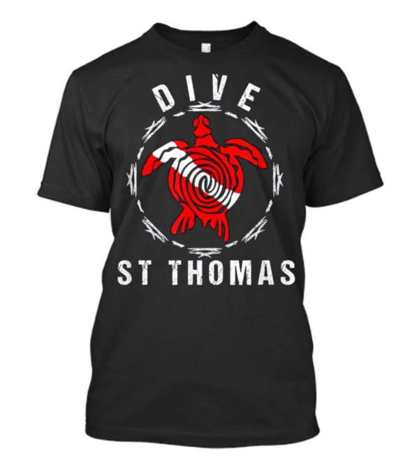 Dive St Thomas Vintage Tribal Turtle Emblem With Red Spiral T-Shirt