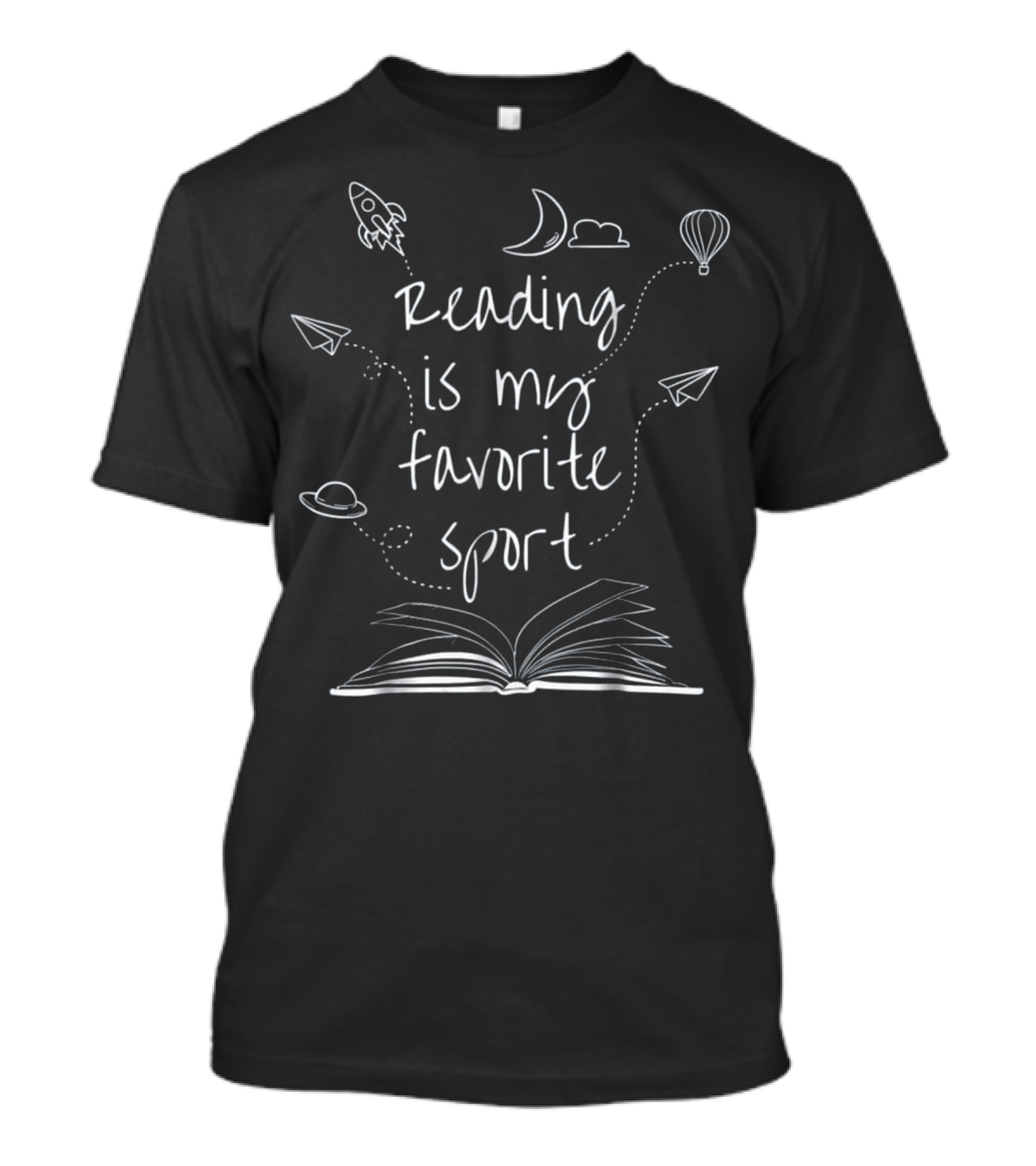 Reading Is My Favorite Sport Open Book Adventure With Rocket And Paper Airplane T-Shirt
