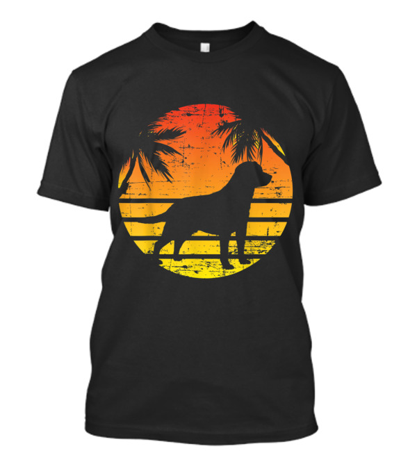 Vintage Labrador Retriever Sunset Silhouette With Palm Trees T-Shirt