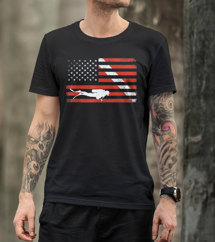 Diver Down Dive Flag Scuba Diving American Flag T-Shirt
