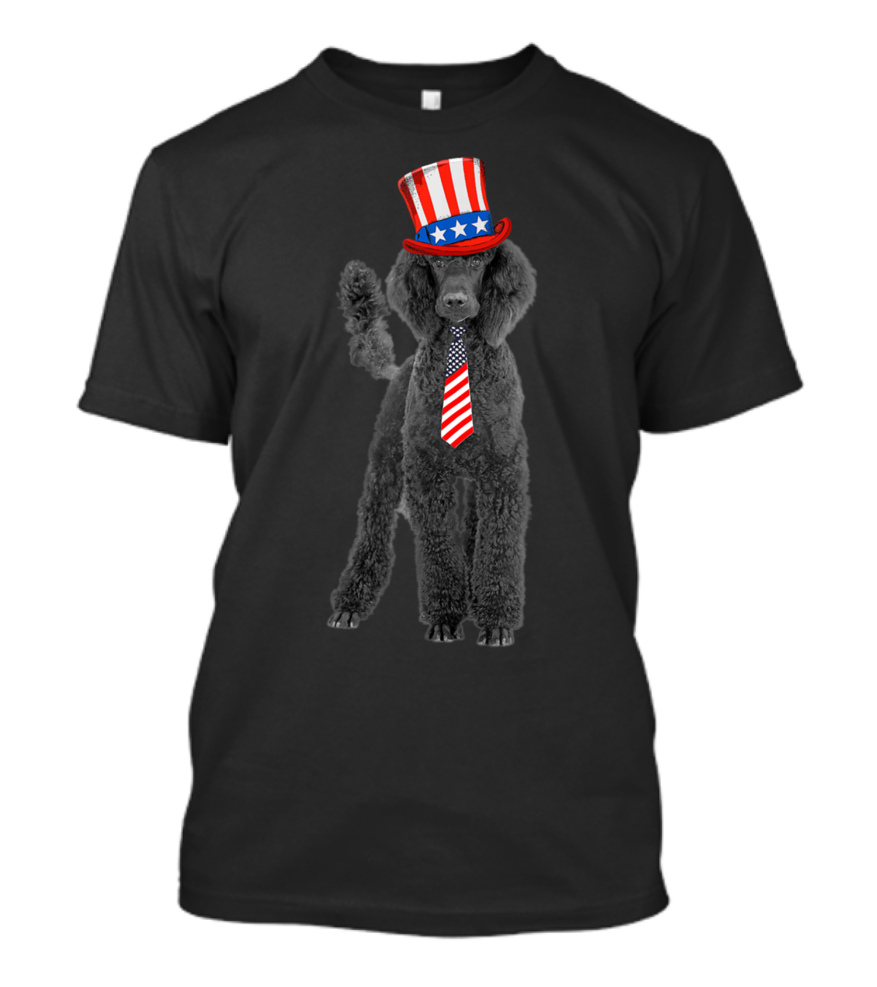 Poodle Patriotic 4th Of July With Stars And Stripes Top Hat And Tie T-Shirt
