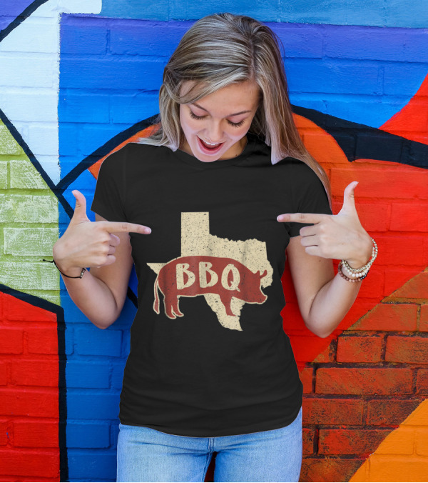 Texas BBQ Pig With State Outline Barbecue Chef Me T-Shirt